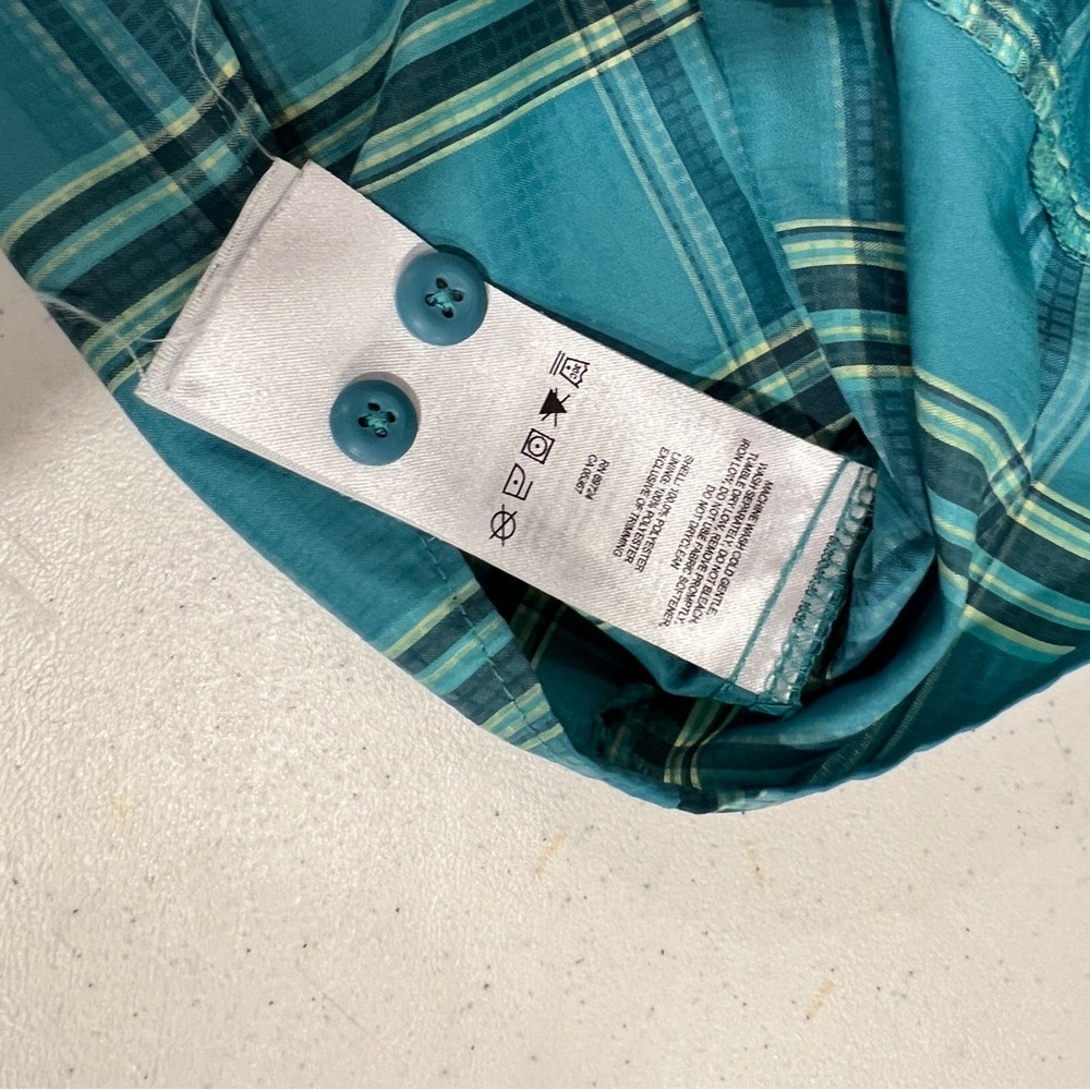 Columbia Omni Shade Long Sleeve Shirt XL Vented Green Aqua Teal Plaid Button Up - Picture 6 of 9